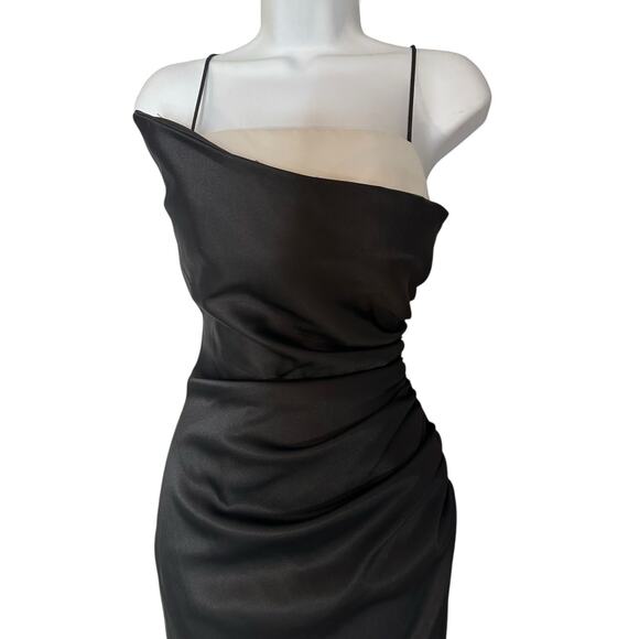 VTG Y2K Cache B/W Satin Asymmetrical Evening Dress Minimal Draped Formal Gown 6 - Picture 6 of 15